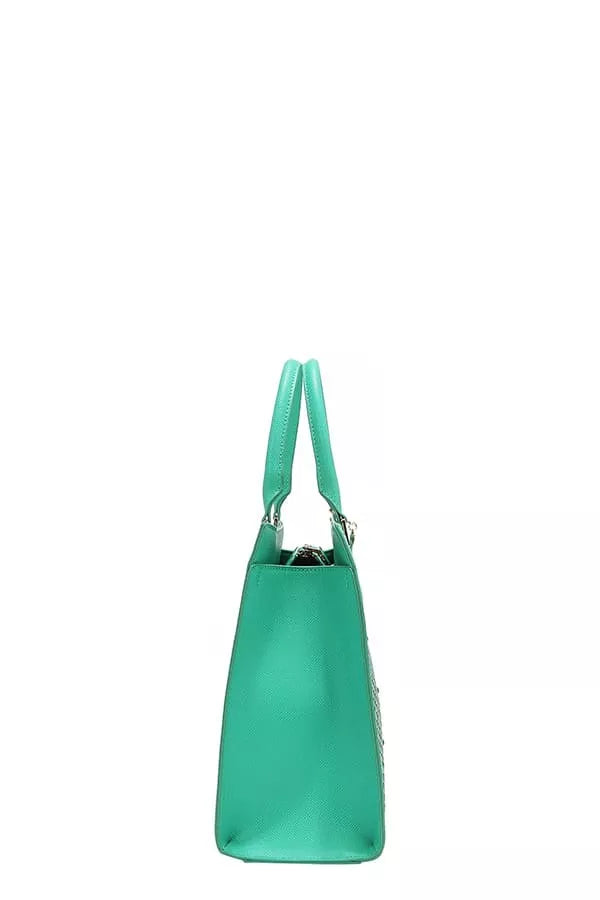 Side view of Nicole Lee structured tote bag in vibrant green with stylish design
