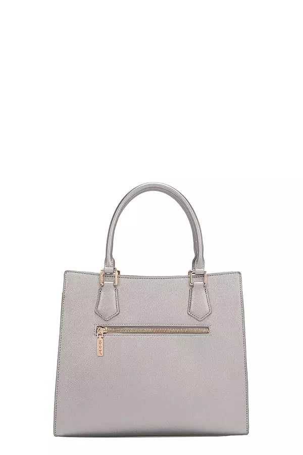 Nicole Lee structured tote bag in gray with a front zipper pocket and elegant design for everyday use