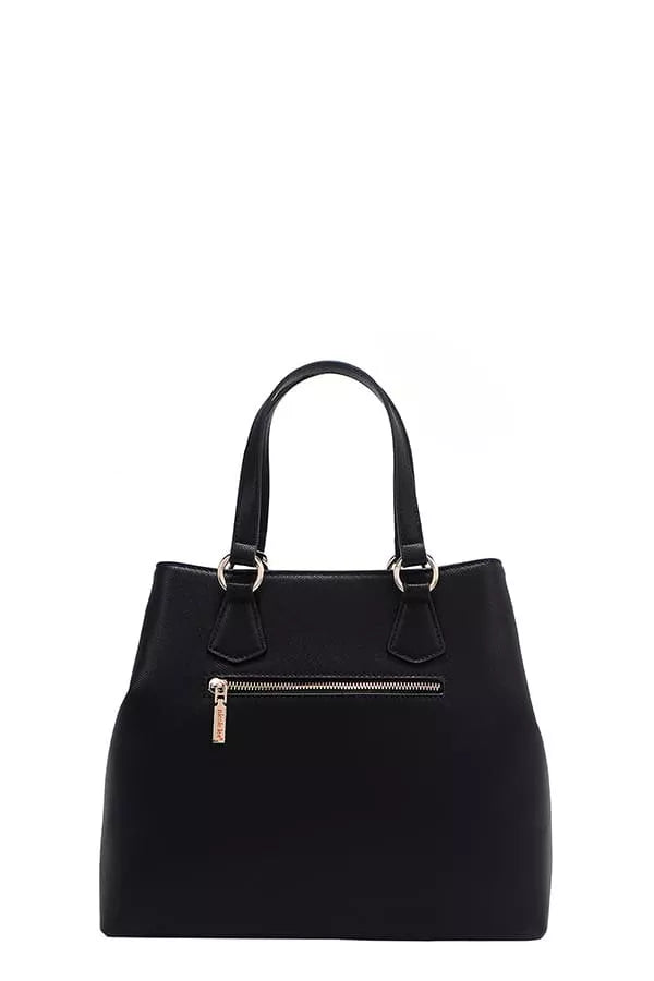 Nicole Lee USA monogram handbag in black with sleek design and zipper pocket for stylish organization