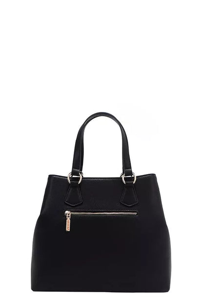 Nicole Lee USA monogram handbag in black with sleek design and zipper pocket for stylish organization