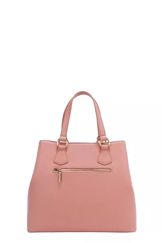 Nicole Lee USA monogram handbag in soft pink with dual handles and a zippered back pocket