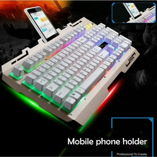 Ninja Dragons NX900 keyboard mouse set featuring a mobile phone holder and colorful LED backlighting