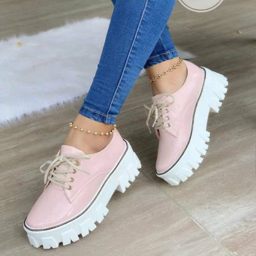 Shop Shophouse Northwest platform oxford shoes for women in pink with chunky white sole for stylish comfort
