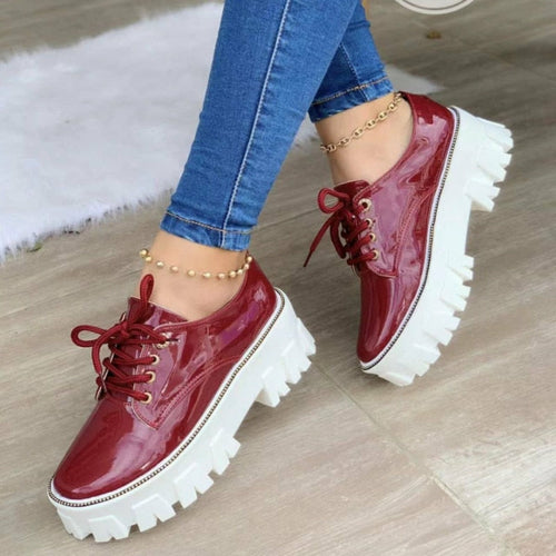 Shophouse Northwest platform oxford shoes for women in red with thick white sole for a stylish look