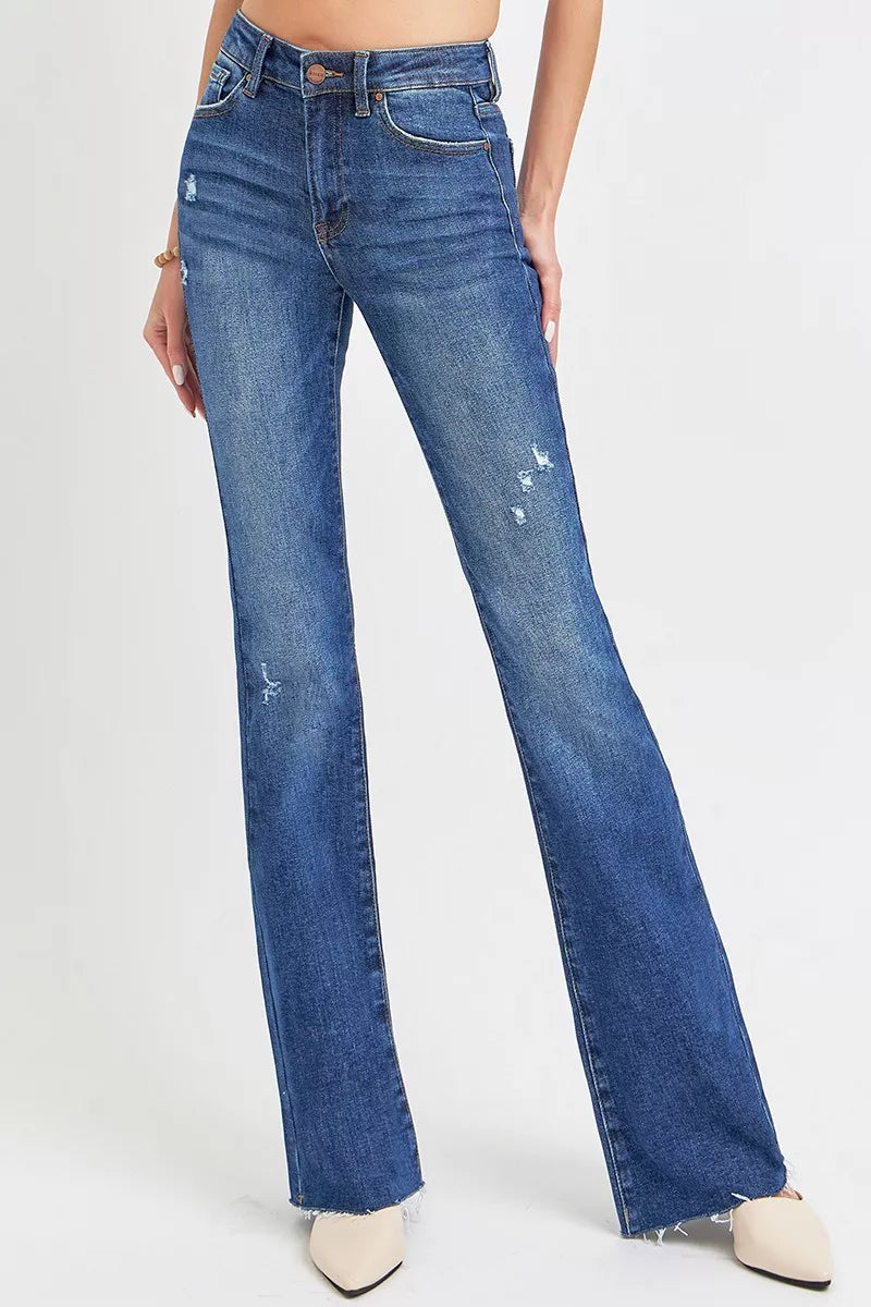 Trendsi plus size distressed flare jeans in dark wash with a stylish design and comfortable fit