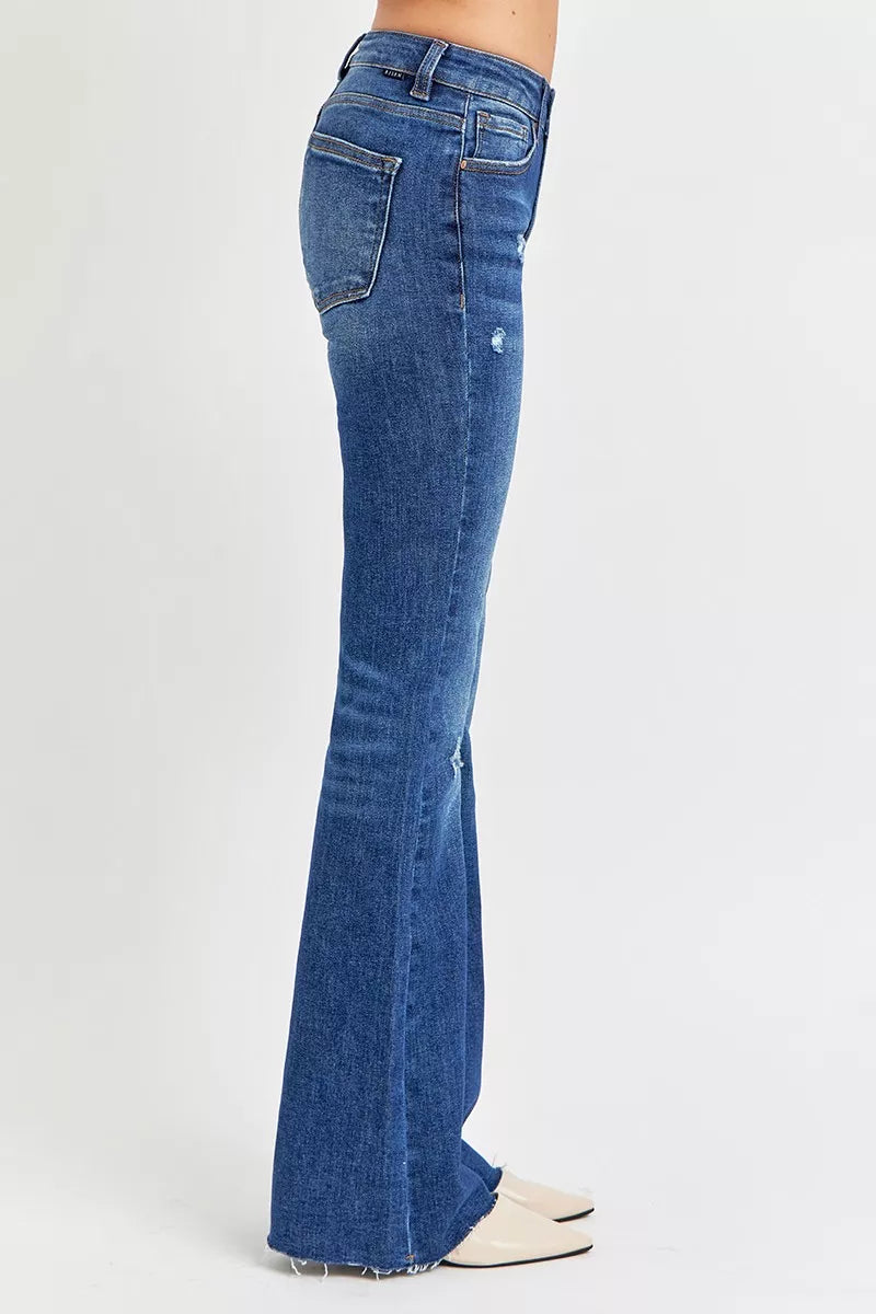 Trendsi plus size distressed flare jeans in blue with a stylish fit for comfortable everyday wear