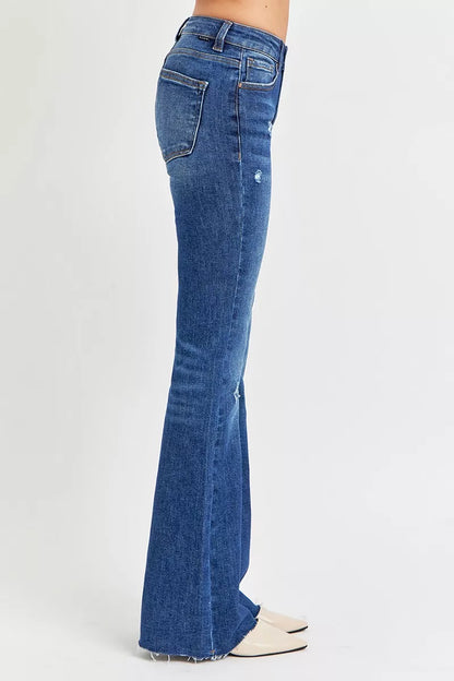 Trendsi plus size distressed flare jeans in blue with a stylish fit for comfortable everyday wear