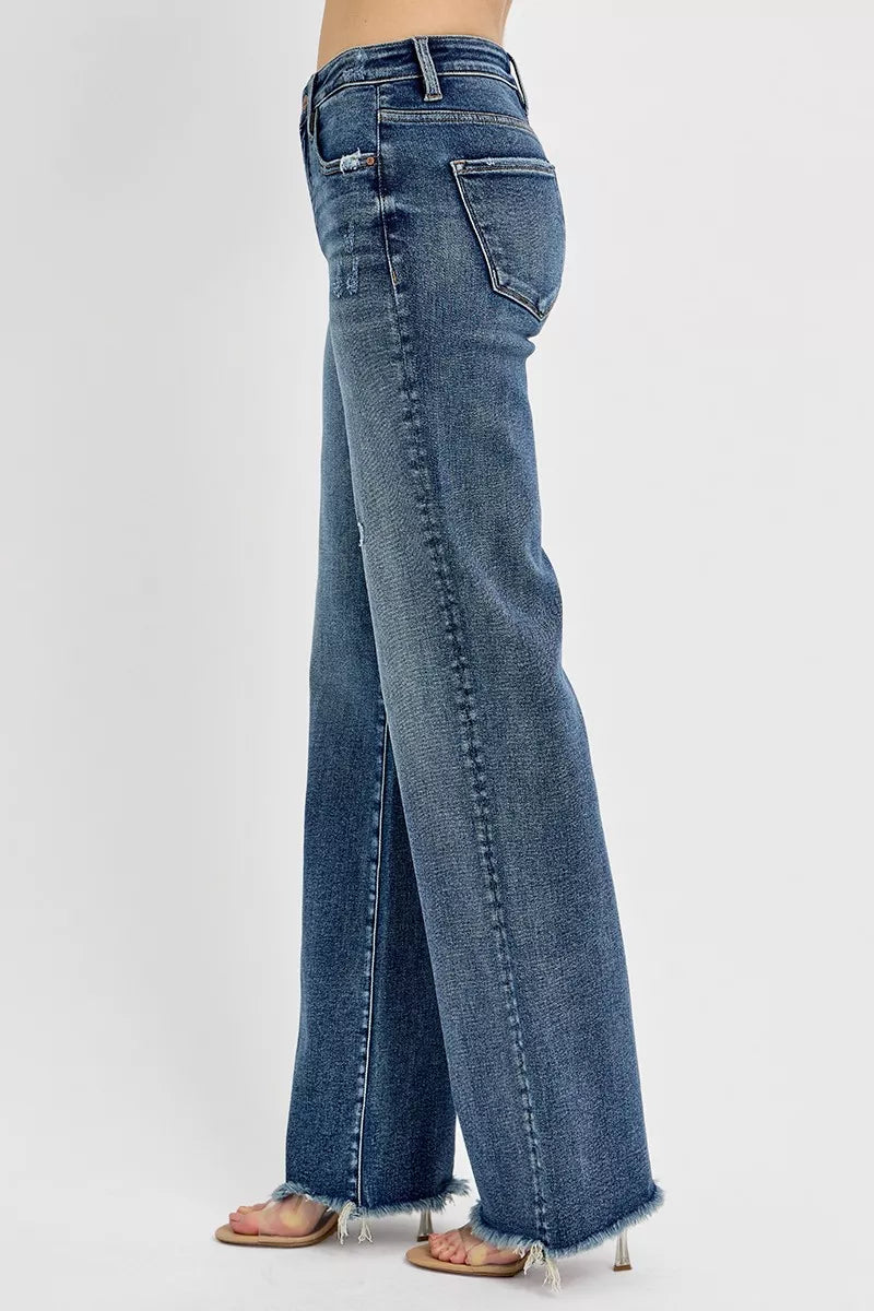 Trendsi Plus Size Tummy Control Jeans in Dark Wash with Wide Leg Design for Flattering Fit