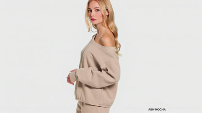 Zenana Fleece Boat Neck Sweatshirt and Shorts Set