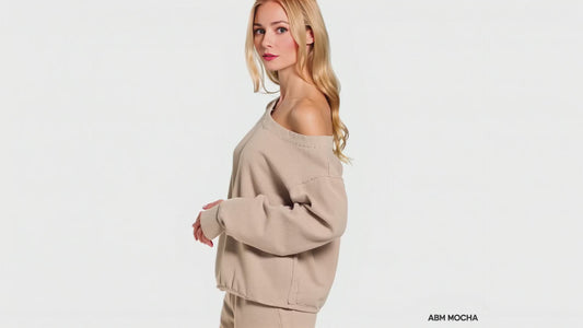 Zenana Fleece Boat Neck Sweatshirt and Shorts Set