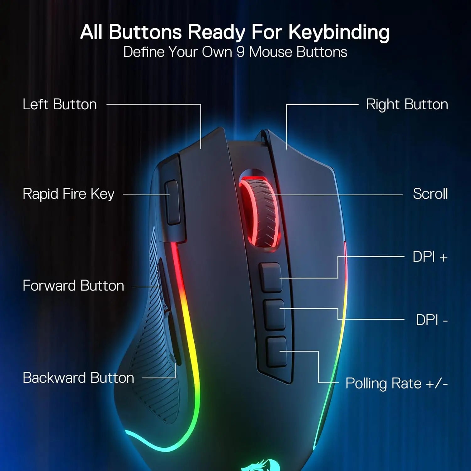 Shophouse Northwest 8000 DPI optical gaming mouse with RGB lighting and nine programmable buttons
