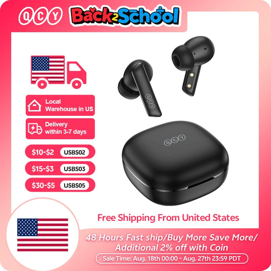 Shophouse Northwest Bluetooth 5.2 noise cancelling earphone black wireless earbuds with charging case and US free shipping badge