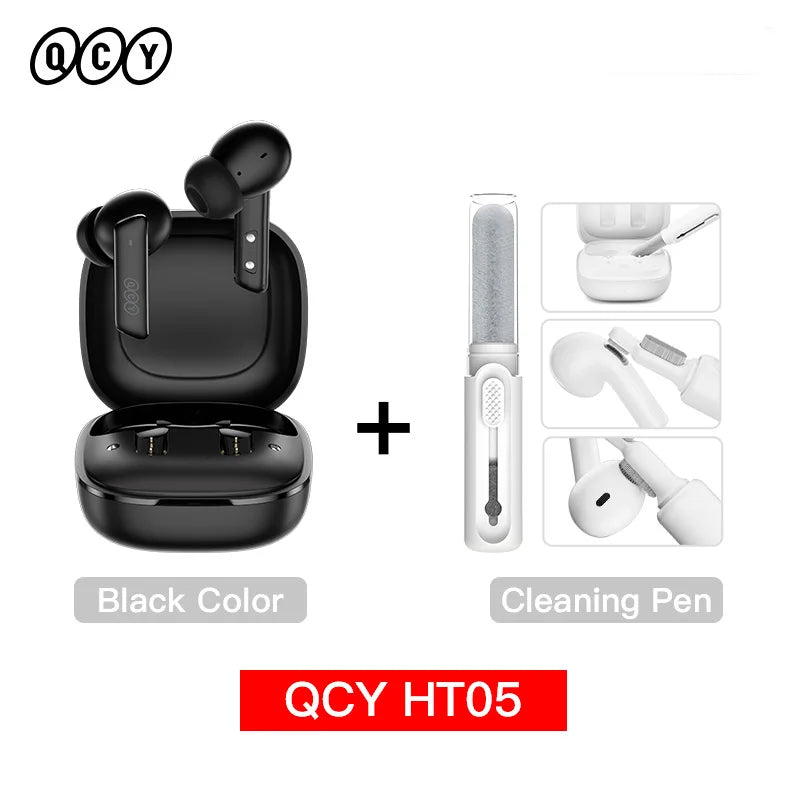 Shophouse Northwest QCY HT05 black earbuds with charging case and cleaning pen Bluetooth 5.2 noise cancelling earphone
