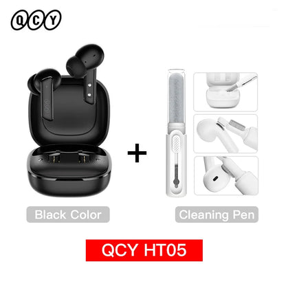 Shophouse Northwest QCY HT05 black earbuds with charging case and cleaning pen Bluetooth 5.2 noise cancelling earphone