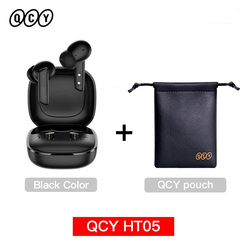 Shophouse Northwest QCY HT05 black earbuds with charging case and pouch Bluetooth 5.2 noise cancelling earphone