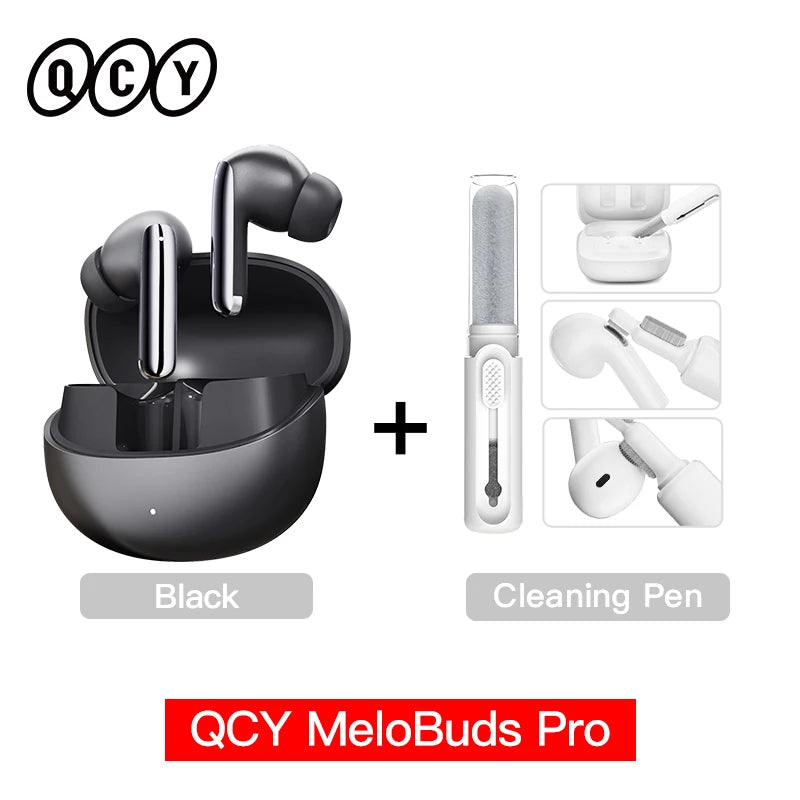 Shophouse Northwest black QCY MeloBuds Pro ANC earbuds in open charging case with cleaning pen kit