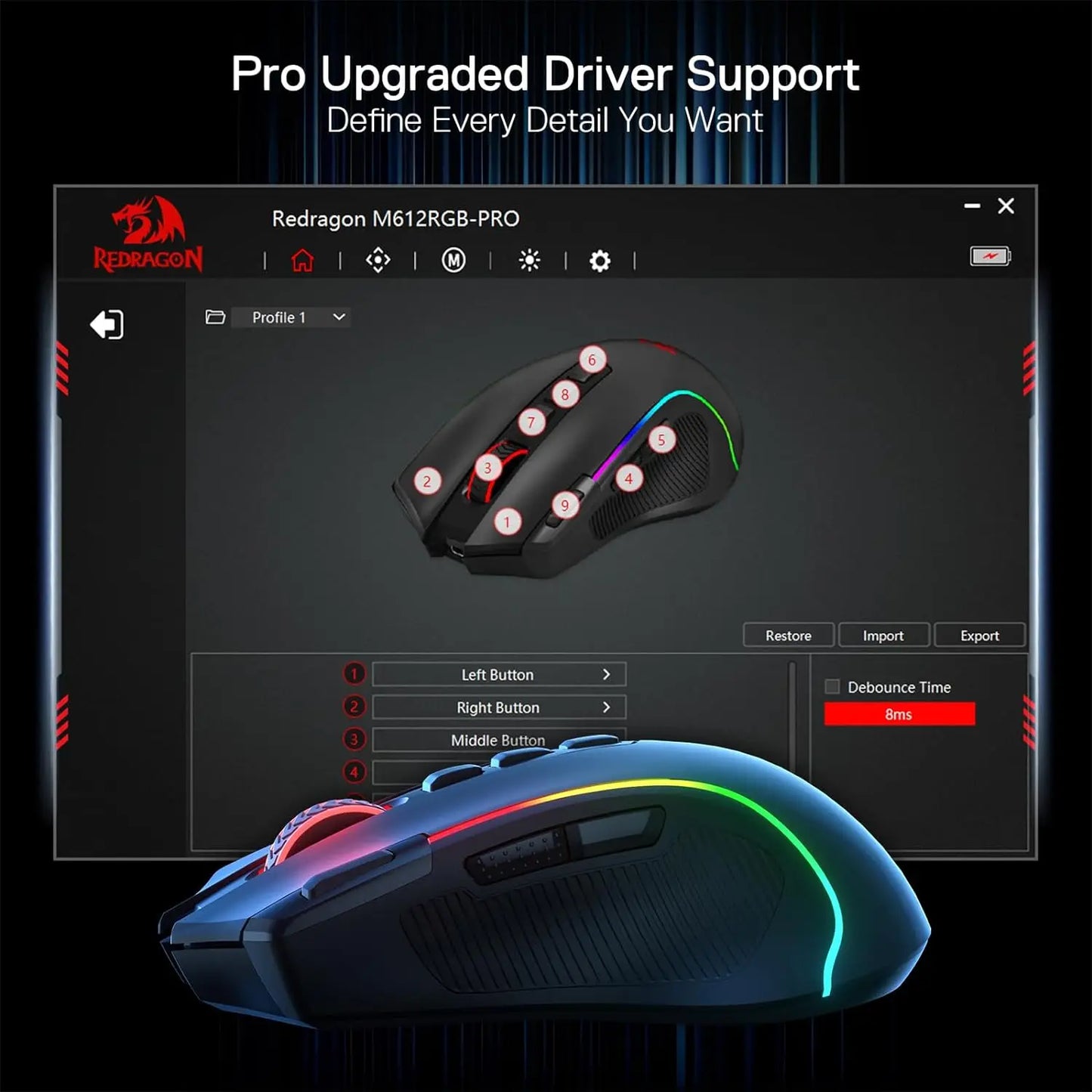 Shophouse Northwest RGB programmable gaming mouse with side buttons and software UI 8000 DPI optical gaming mouse