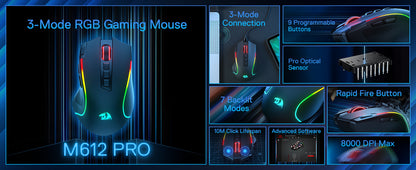 Shophouse Northwest M612 PRO 8000 DPI optical gaming mouse with RGB lighting and 9 programmable buttons