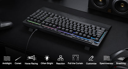 Redragon K515 Shiva gaming keyboard with RGB lighting and sleek black design on a dark desk setup
