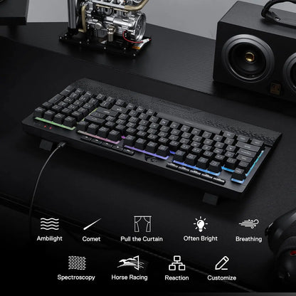 Redragon K515 Shiva gaming keyboard with RGB lighting and customizable keys on a black desk setup