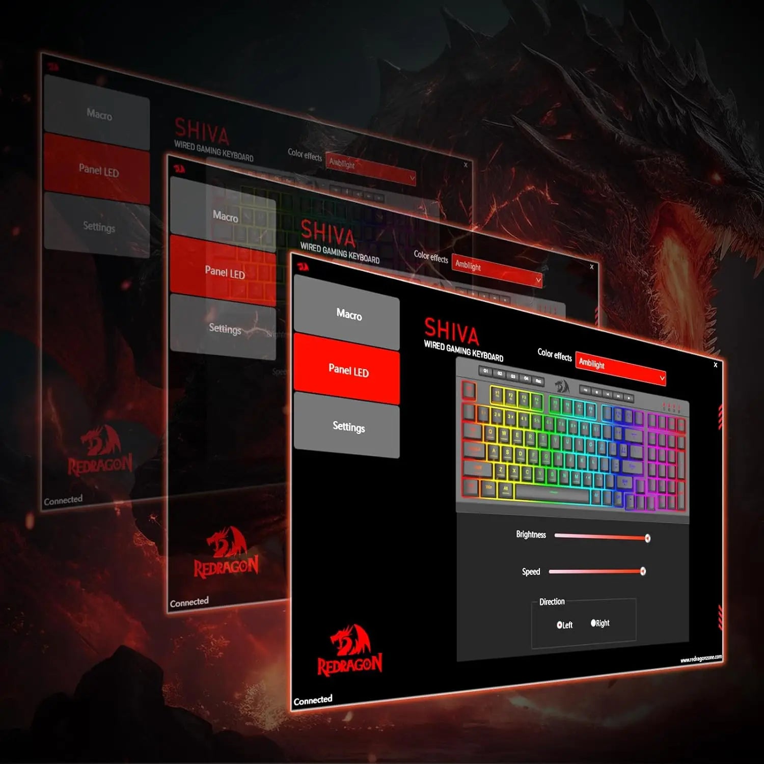 Redragon K515 Shiva gaming keyboard customization software interface with RGB lighting settings