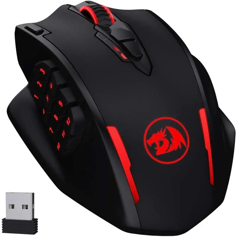 Shophouse Northwest Redragon 16000 DPI RGB optical mouse wireless ergonomic gaming mouse with 12 button side pad and red LEDs