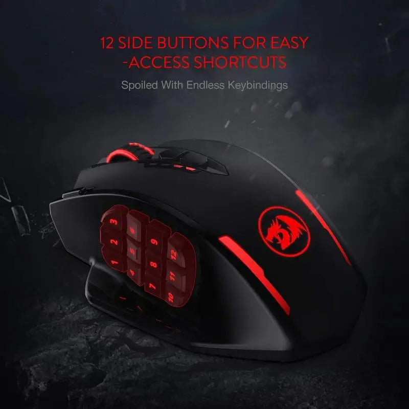 Shophouse Northwest Redragon 16000 DPI RGB optical mouse black gaming mouse with 12 red lit side buttons