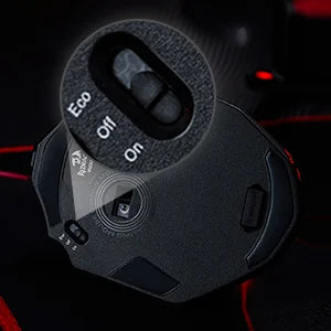 Shophouse Northwest Redragon 16000 DPI RGB optical mouse underside showing sensor ECO switch and glide pads