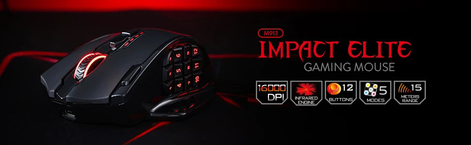 Shophouse Northwest Redragon 16000 DPI RGB optical mouse black ergonomic gaming mouse with side macro buttons and red lighting