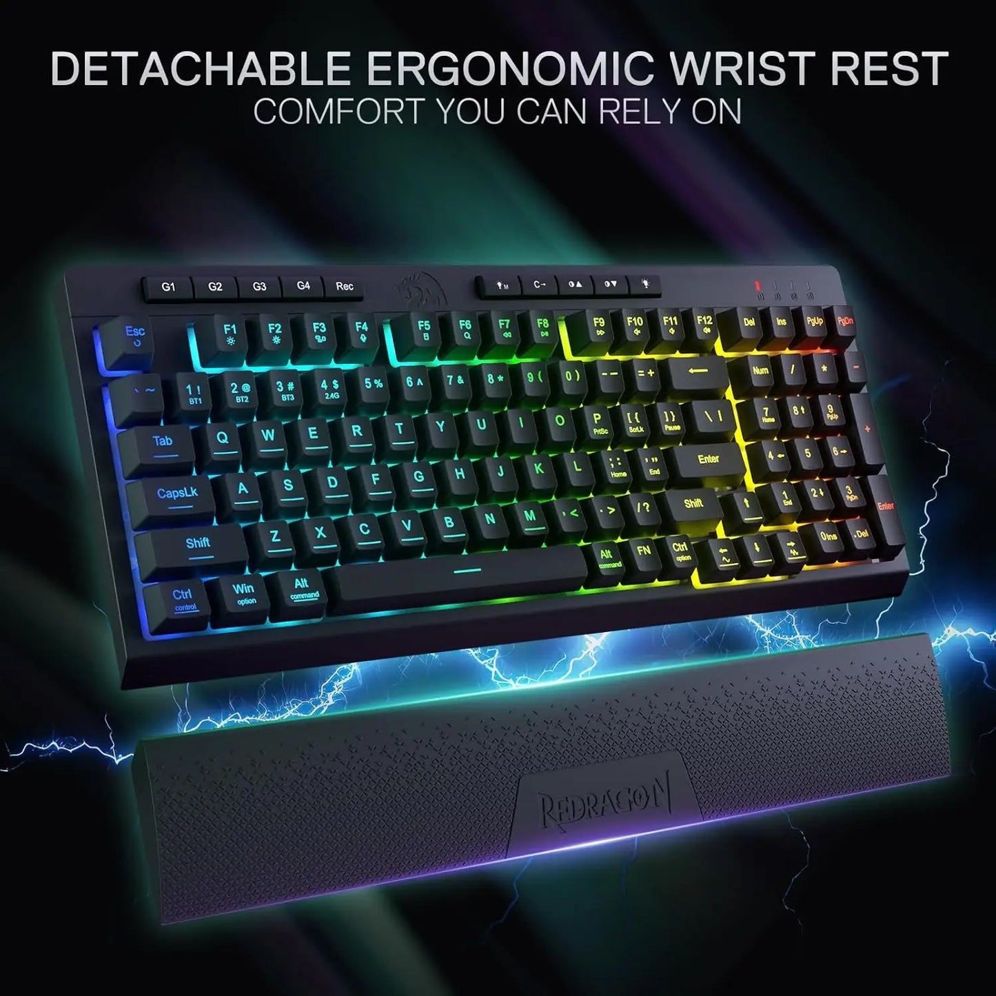 Shophouse Northwest Redragon K515 PRO wireless gaming keyboard with RGB backlighting detachable ergonomic wrist rest