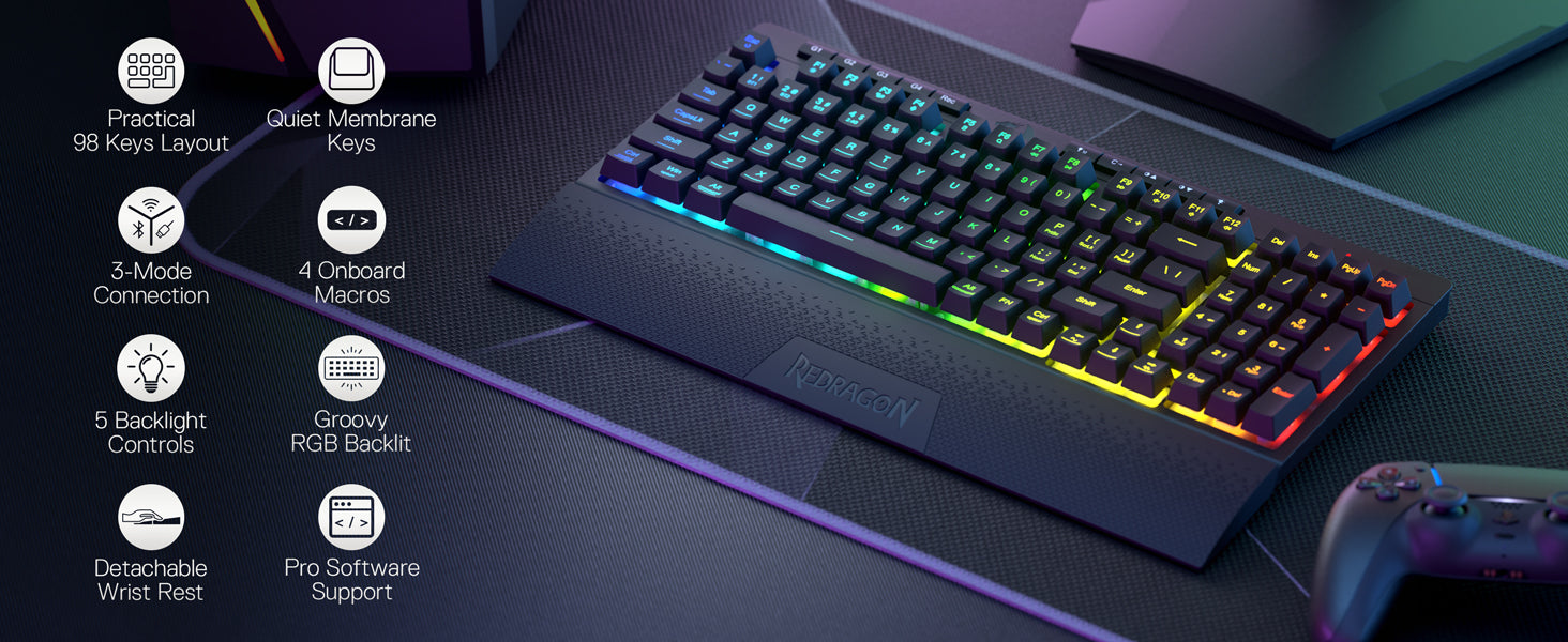 Shophouse Northwest Redragon K515 PRO wireless gaming keyboard with RGB backlight and detachable wrist rest