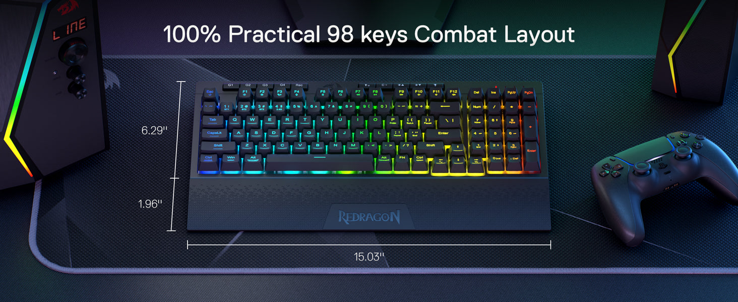 Shophouse Northwest Redragon K515 PRO wireless gaming keyboard RGB backlit 98 key compact layout with wrist rest