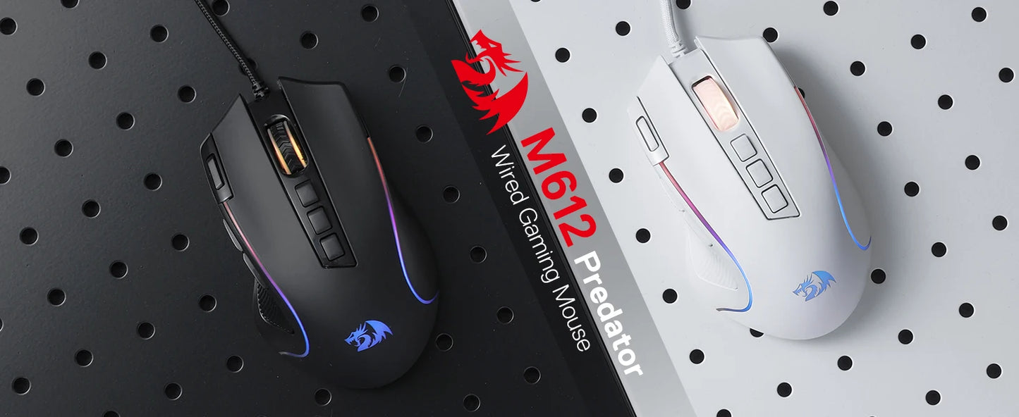 Shophouse Northwest Redragon M612 Predator gaming mouse pair black and white wired RGB lighting