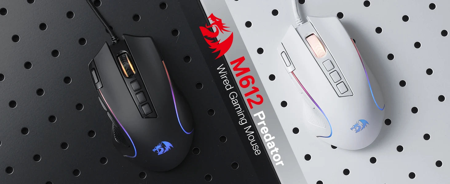 Shophouse Northwest Redragon M612 Predator gaming mouse pair black and white wired RGB lighting