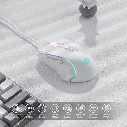 Shophouse Northwest Redragon M612 Predator gaming mouse white wired ergonomic RGB lighting and side buttons