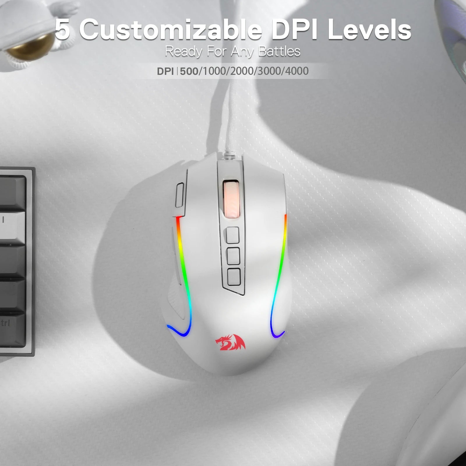 Shophouse Northwest Redragon M612 Predator gaming mouse white wired RGB lighting five DPI levels ergonomic design