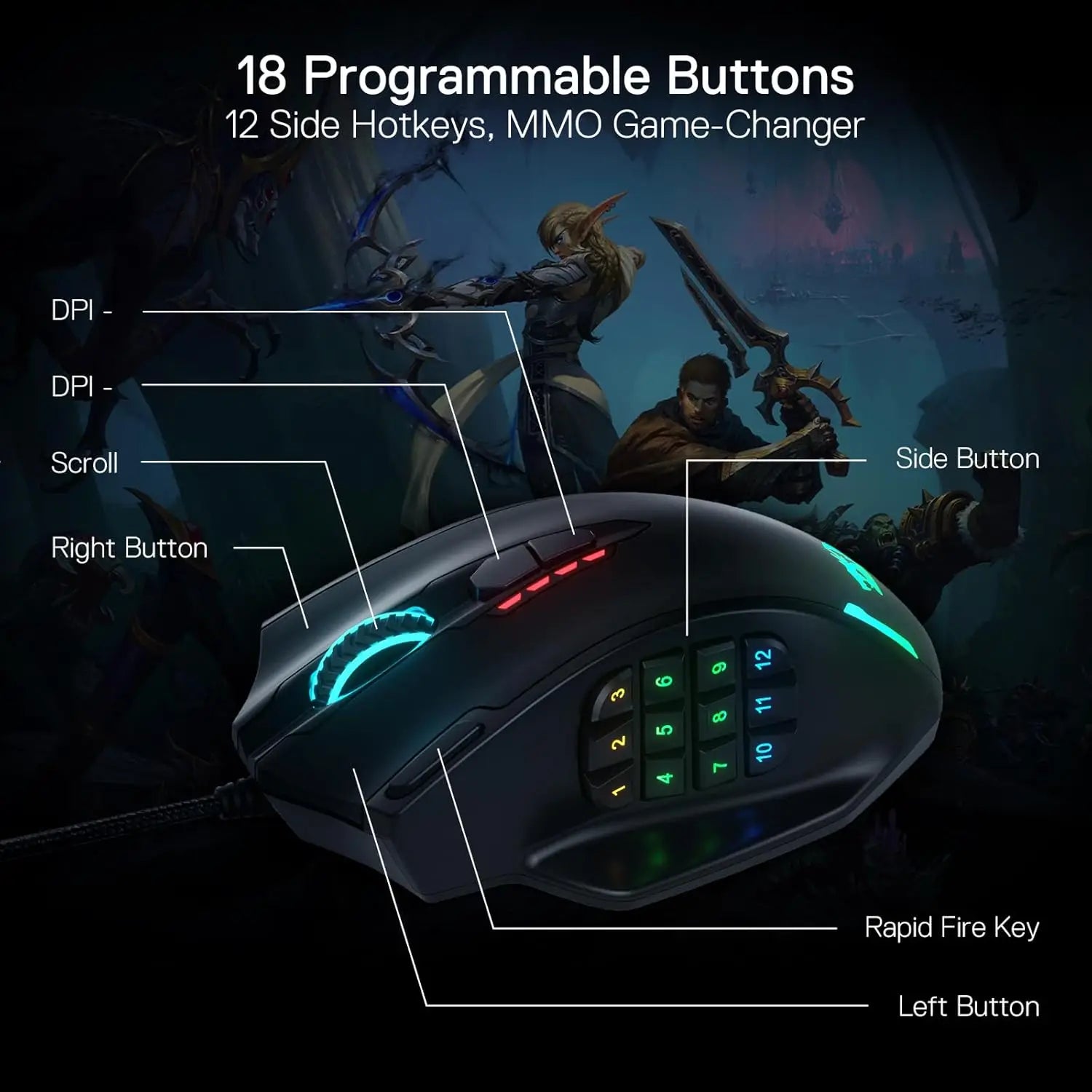Shophouse Northwest Redragon M908 gaming mouse with 18 programmable buttons 12 side hotkeys RGB lighting