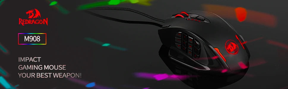 Shophouse Northwest Redragon M908 gaming mouse black ergonomic MMO mouse with side macro buttons and red LED logo