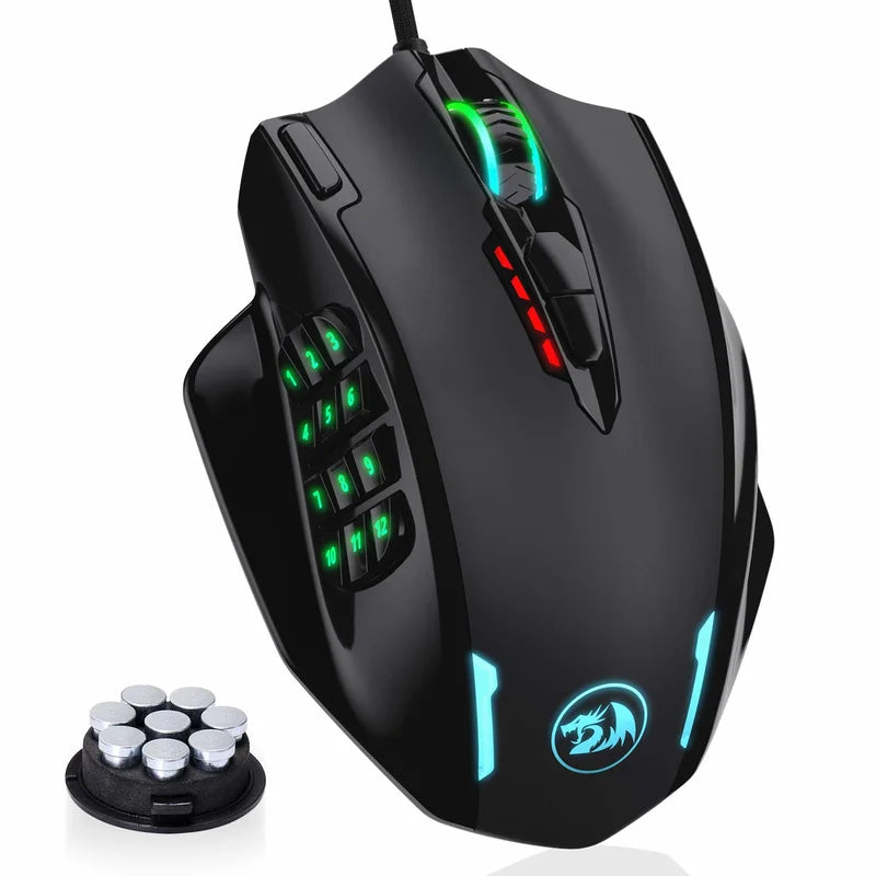 Shophouse Northwest Redragon M908 gaming mouse black with 12 side macro buttons RGB lighting and adjustable weights