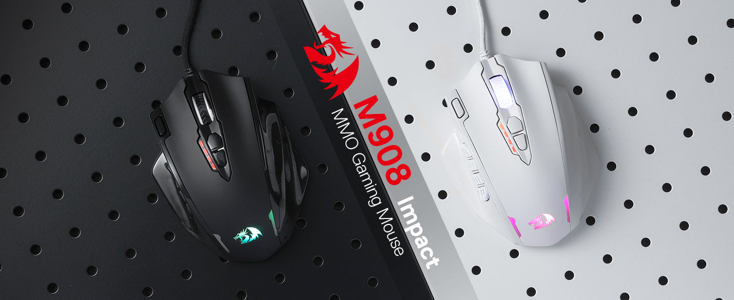 Shophouse Northwest Redragon M908 gaming mouse in black and white wired RGB ergonomic MMO mouse