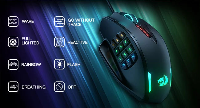 Shophouse Northwest Redragon M908 gaming mouse black RGB 12 button side keypad ergonomic wired computer mouse