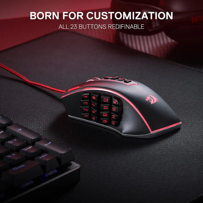 Shophouse Northwest Redragon M990 32000 DPI wired gaming mouse black with red accents 12 button side keypad