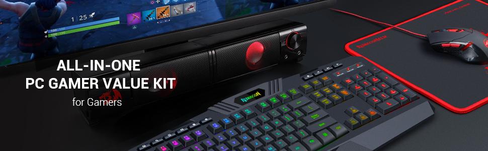 Redragon S101 gaming keyboard mouse combo with RGB backlit keyboard wired gaming mouse and red trim mousepad