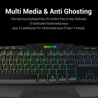 Shophouse Northwest Redragon S101 gaming keyboard mouse combo RGB backlit keyboard close up with multimedia keys