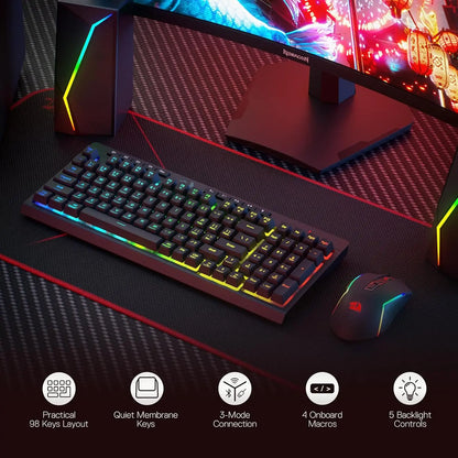 Shophouse Northwest Redragon wireless gaming keyboard and mouse set with RGB backlight and compact 98 key layout
