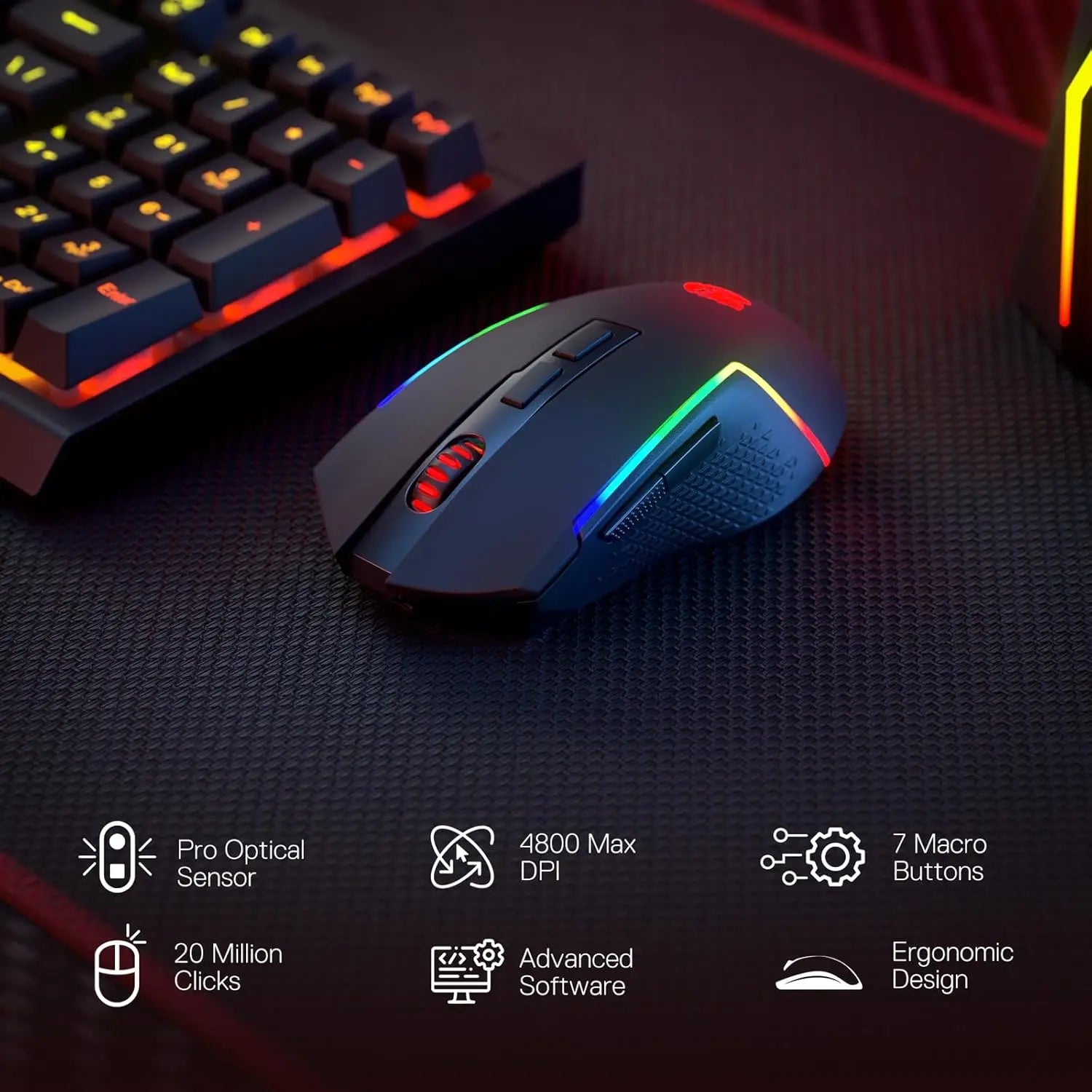Shophouse Northwest Redragon wireless gaming keyboard and RGB wireless mouse combo with ergonomic design and 4800 DPI sensor