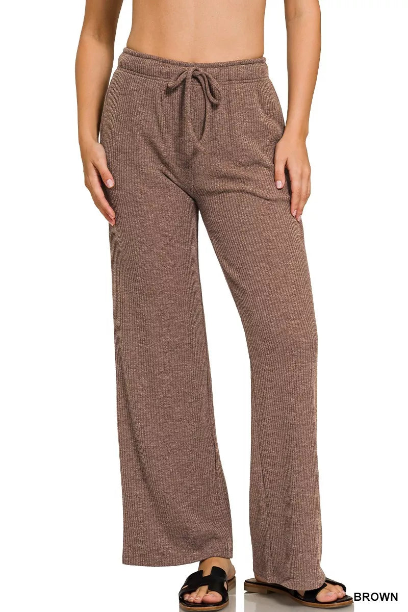 Trendsi ribbed drawstring lounge pants in brown for comfortable all-day wear