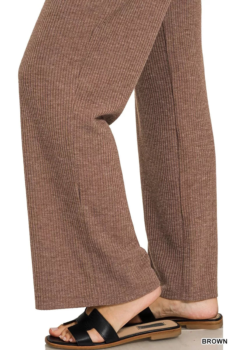 Trendsi ribbed drawstring lounge pants in brown, perfect for comfortable casual wear