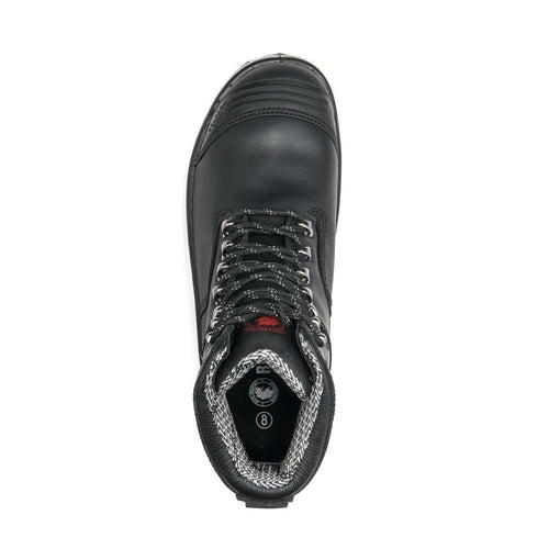 Top view of ROCKROOSTER Kensington zip-sided boots in black with durable lacing and comfortable design