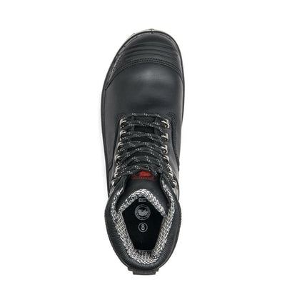 Top view of ROCKROOSTER Kensington zip-sided boots in black with durable lacing and comfortable design